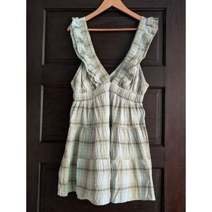 NWT Kimchi Blue Urban Outfitters Plaid Ruffle Mini Dress Green Womens M